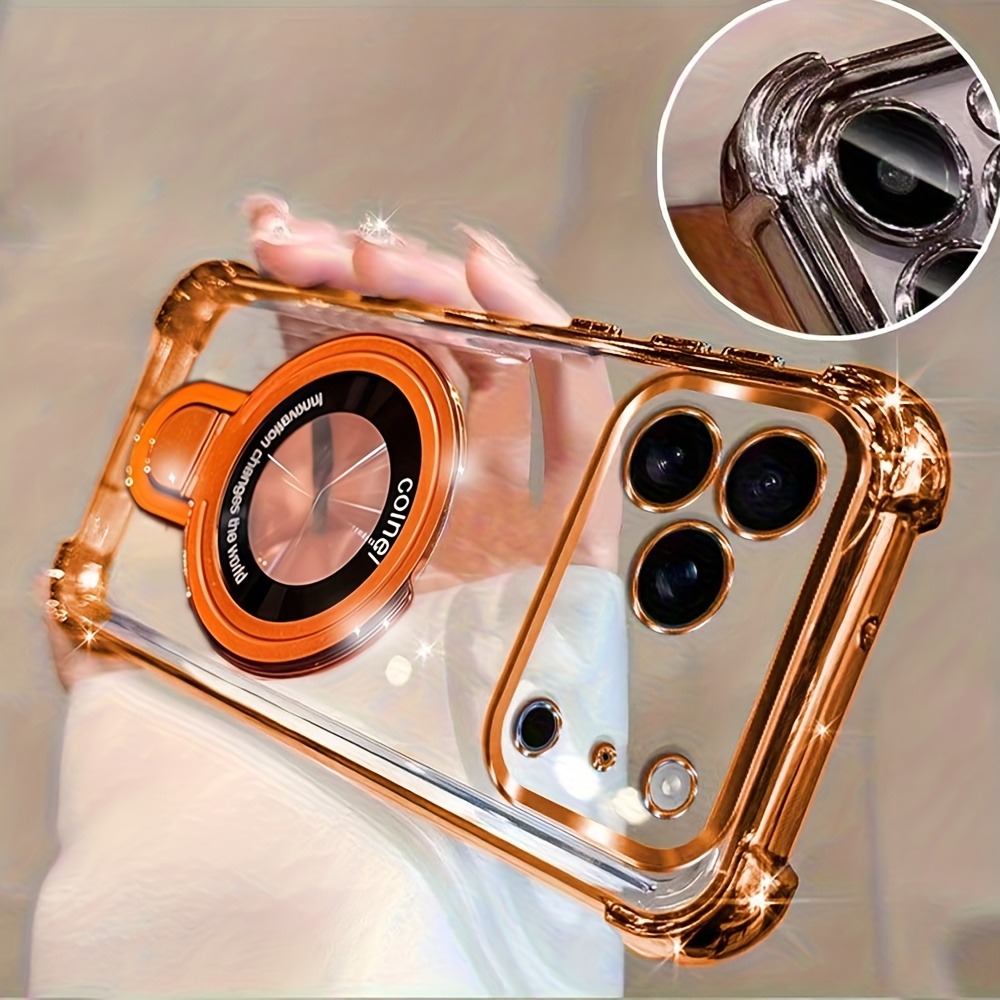 Phone Accessories Ring Holder - غطاء هاتف فاخر شفاف مطلي لآيفون